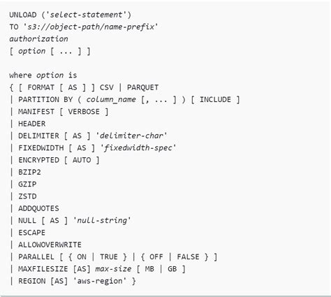 redshift unload|Redshift UNLOAD Command .